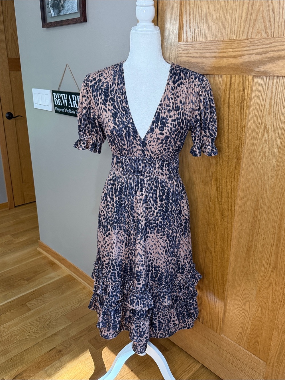 Hutch Pink and Black V-Neck Ruffled Midi Dress